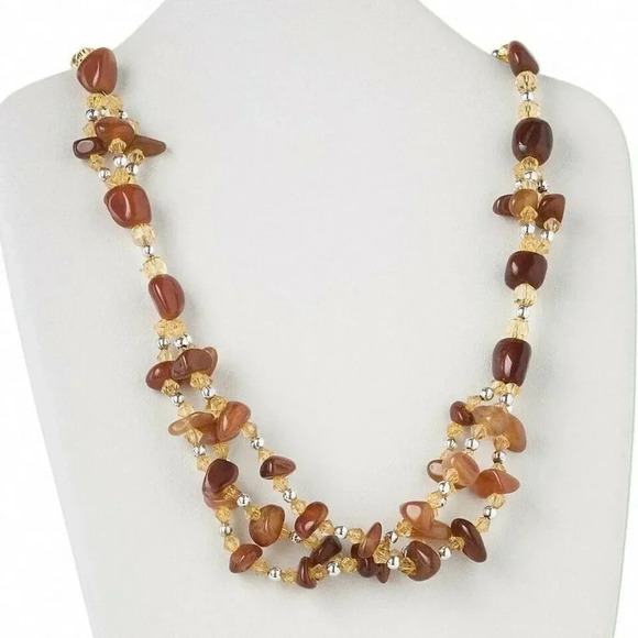 Fashion Jewelry Jewelry - Carnelian Red Gemstone Nugget and Silver Plated Brass Beads Necklace